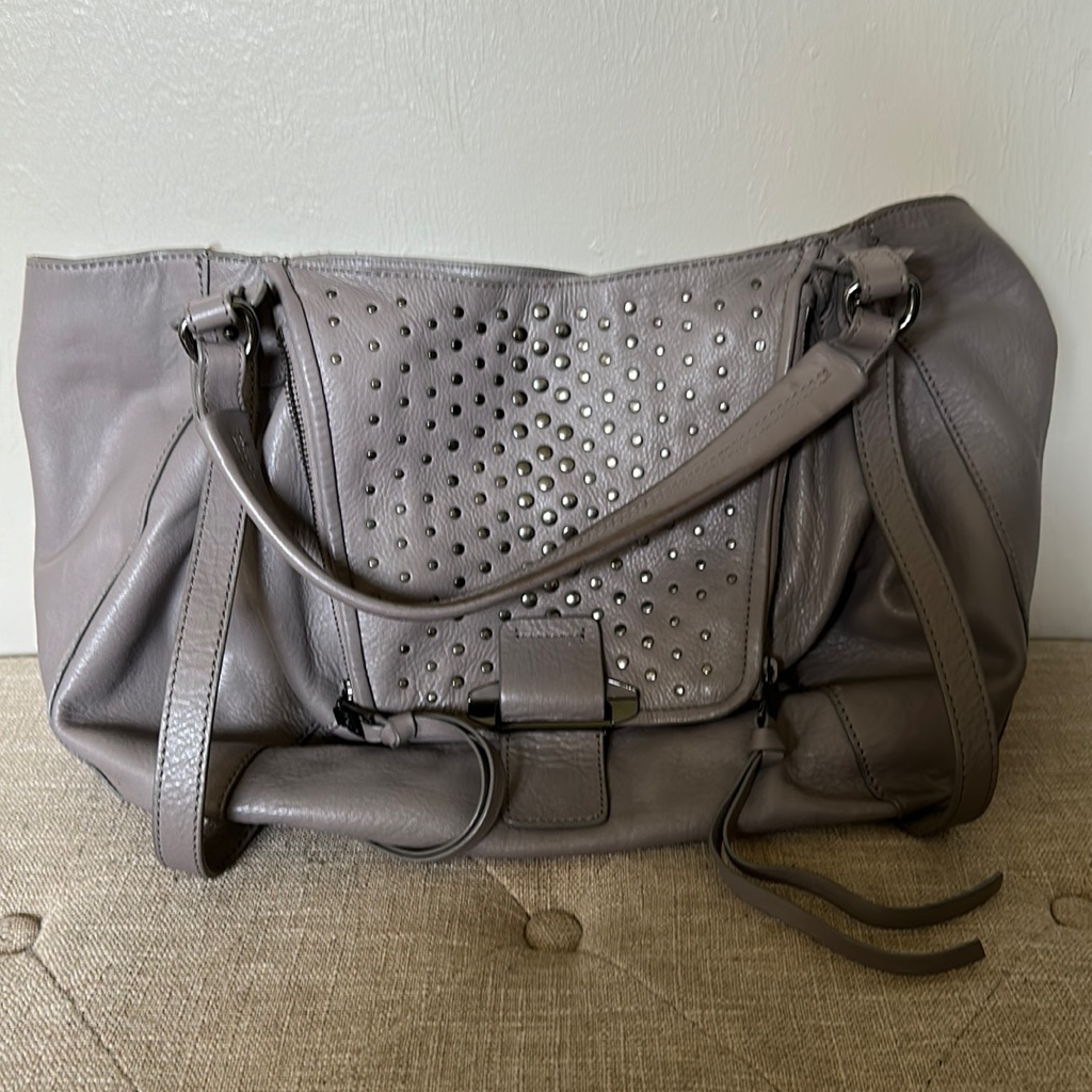 Jonnie Studded Leather Tote Bag, French Gray